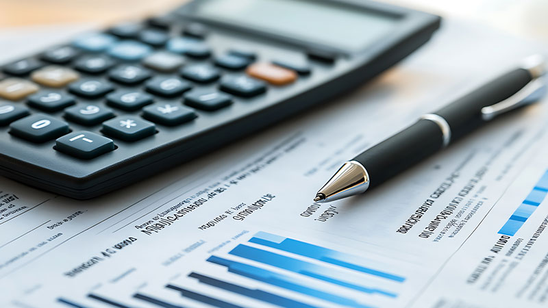 Financial planning with calculator and documents